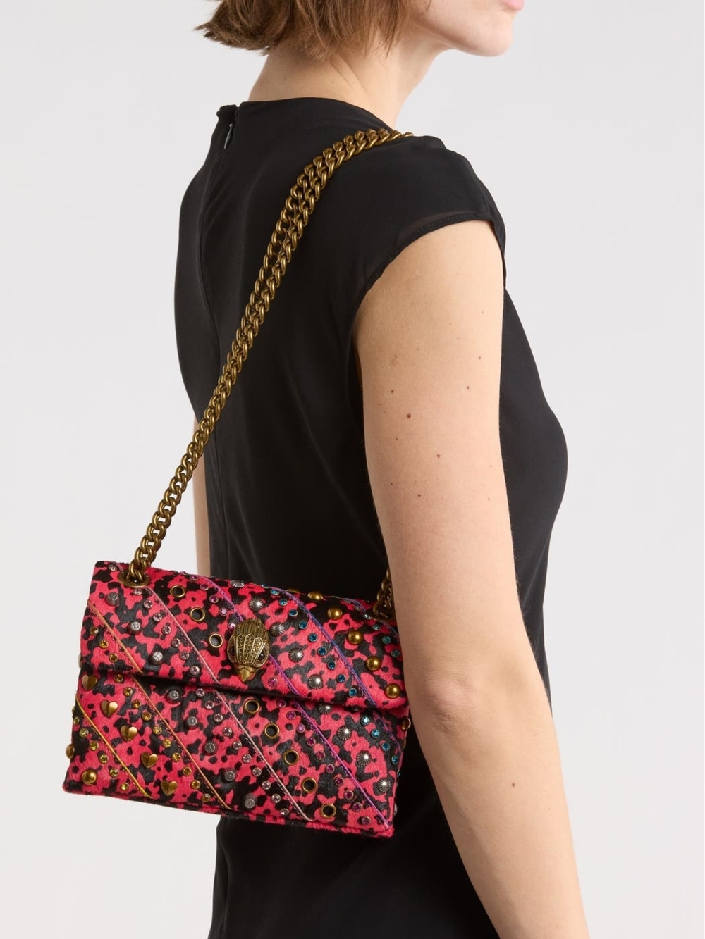 Kurt Geiger Red Leopard-Print Embellished Shoulder Bag